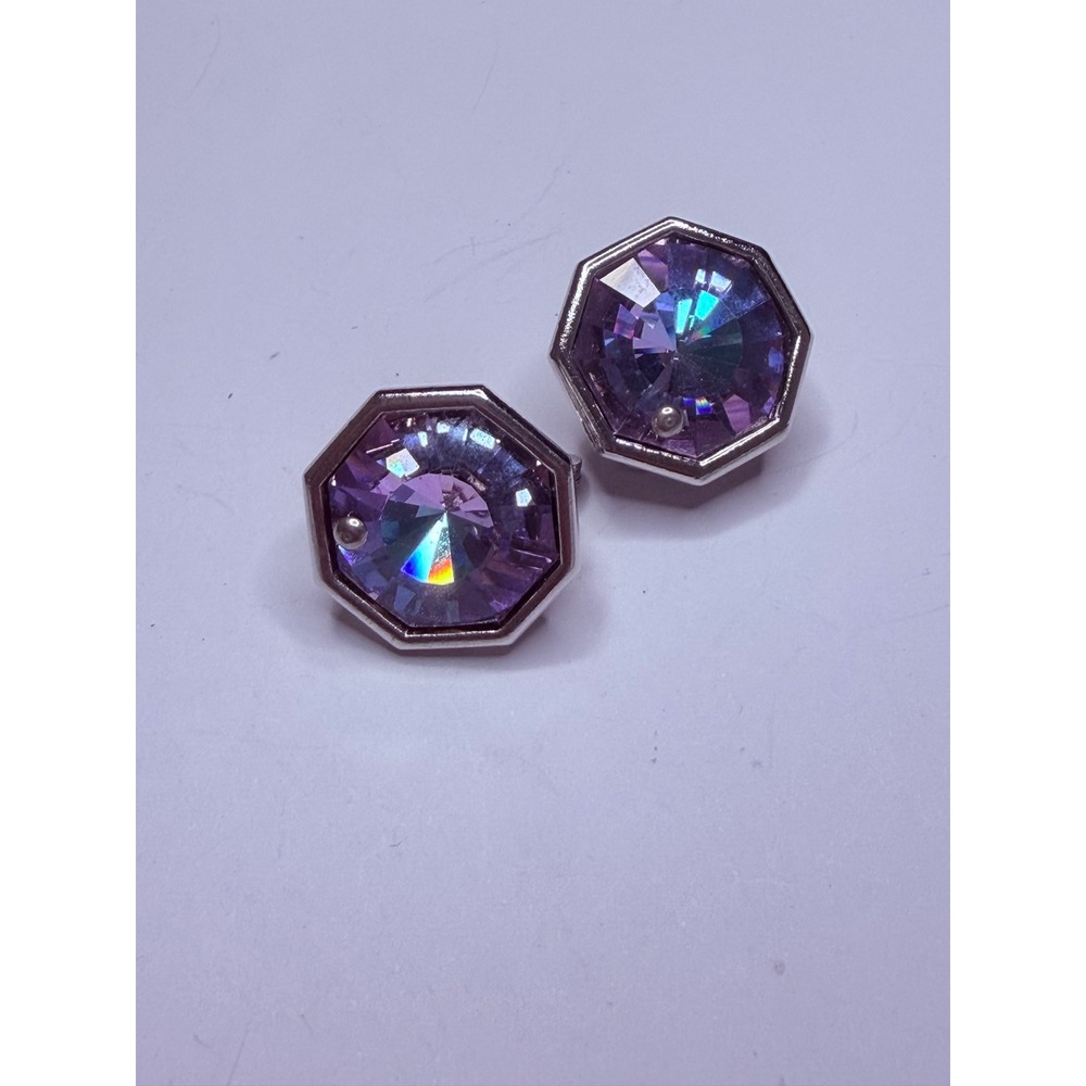 Vintage Signed YSL Yves Saint Laurent Purple Crystal Clip-On Earrings